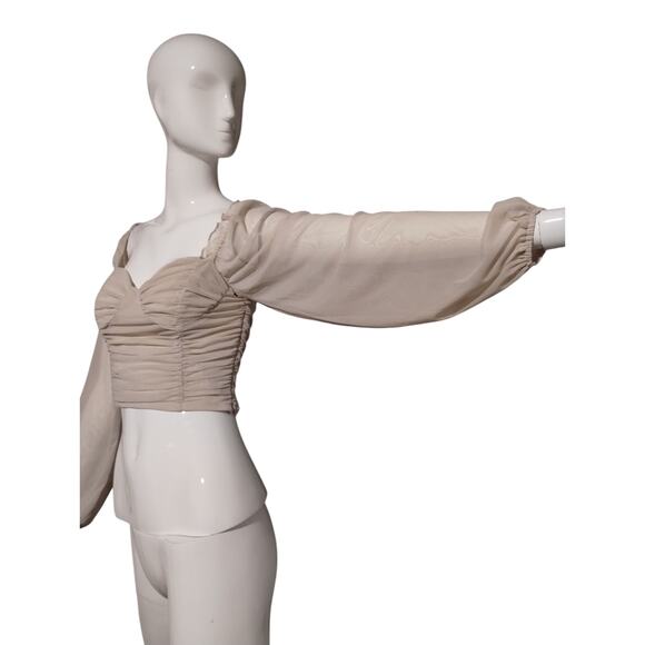 Forever 21 Women's size Medium Fairycore Whimsical Babydoll Rushed Mesh Crop Top - Picture 7 of 9